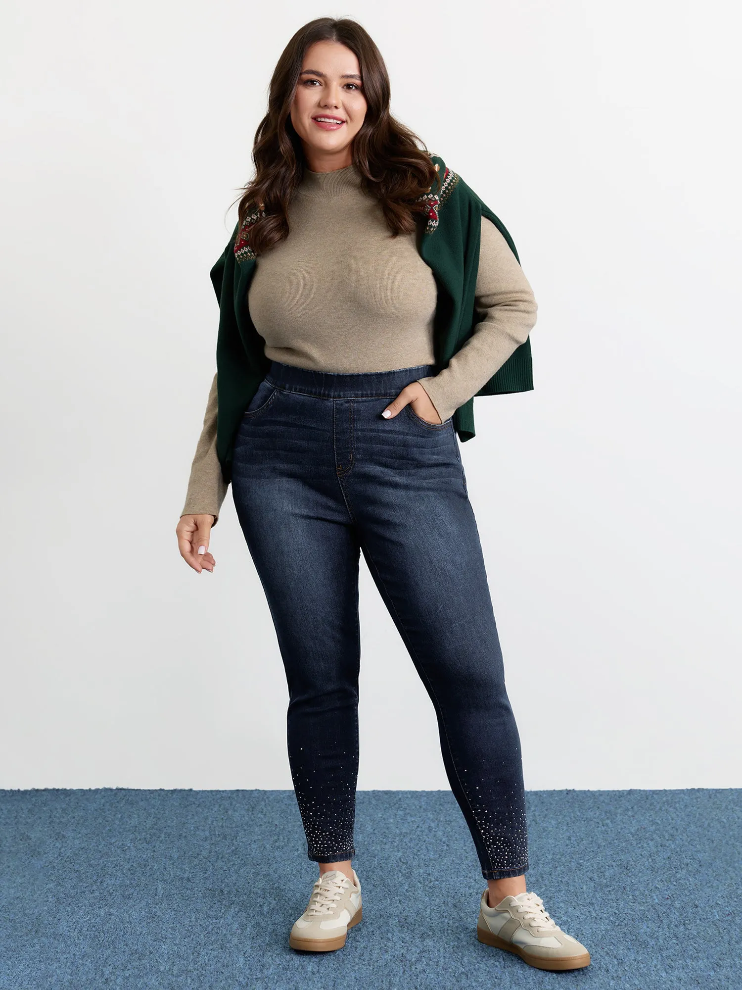 Supersoft Rhinestone Stretchy Skinny-Fit Jeans sold by Bloomchic