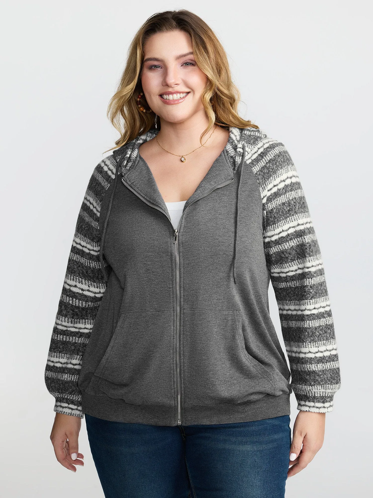 Supersoft Stripe Contrast Stretchy Hoodie Jacket sold by Bloomchic