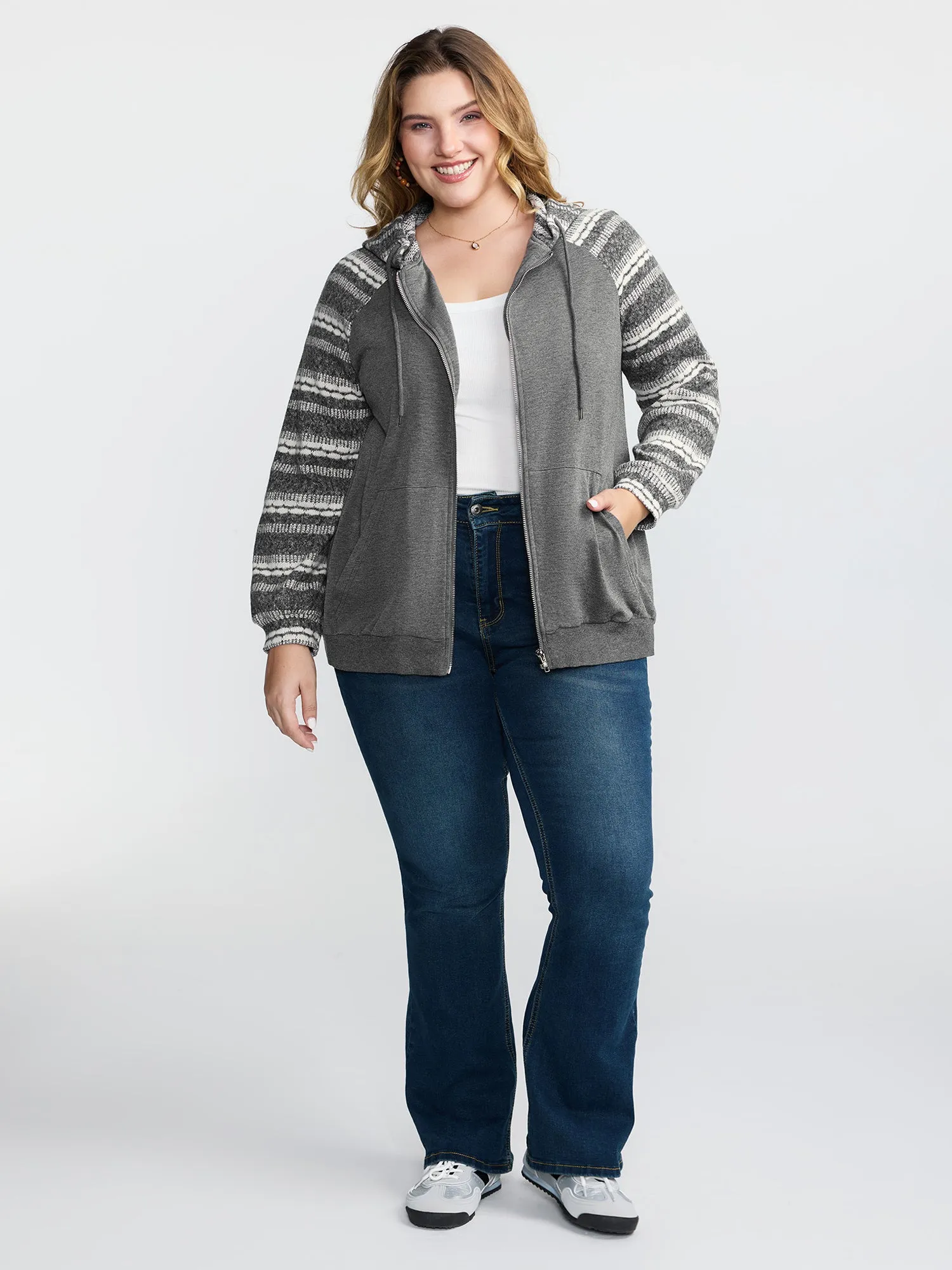Supersoft Stripe Contrast Stretchy Hoodie Jacket sold by Bloomchic product image thumbnail 3