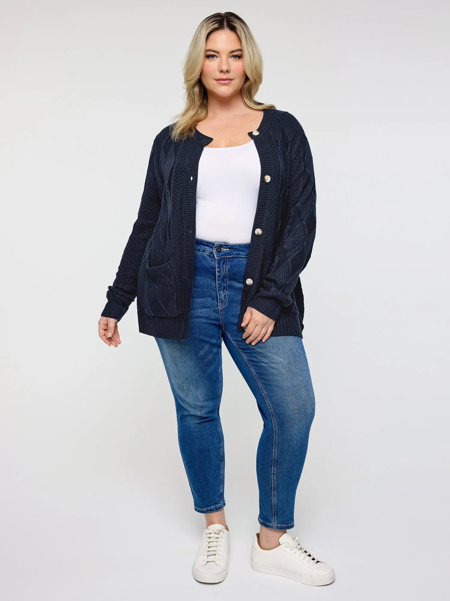 Cable Knit Button Pockets Cardigan sold by Bloomchic product image thumbnail 3