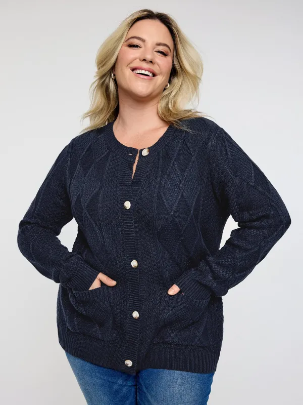 Cable Knit Button Pockets Cardigan sold by Bloomchic