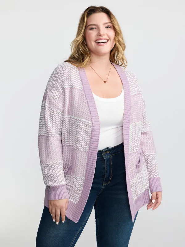 Color Stripes Pockets Textured Knit Cardigan sold by Bloomchic
