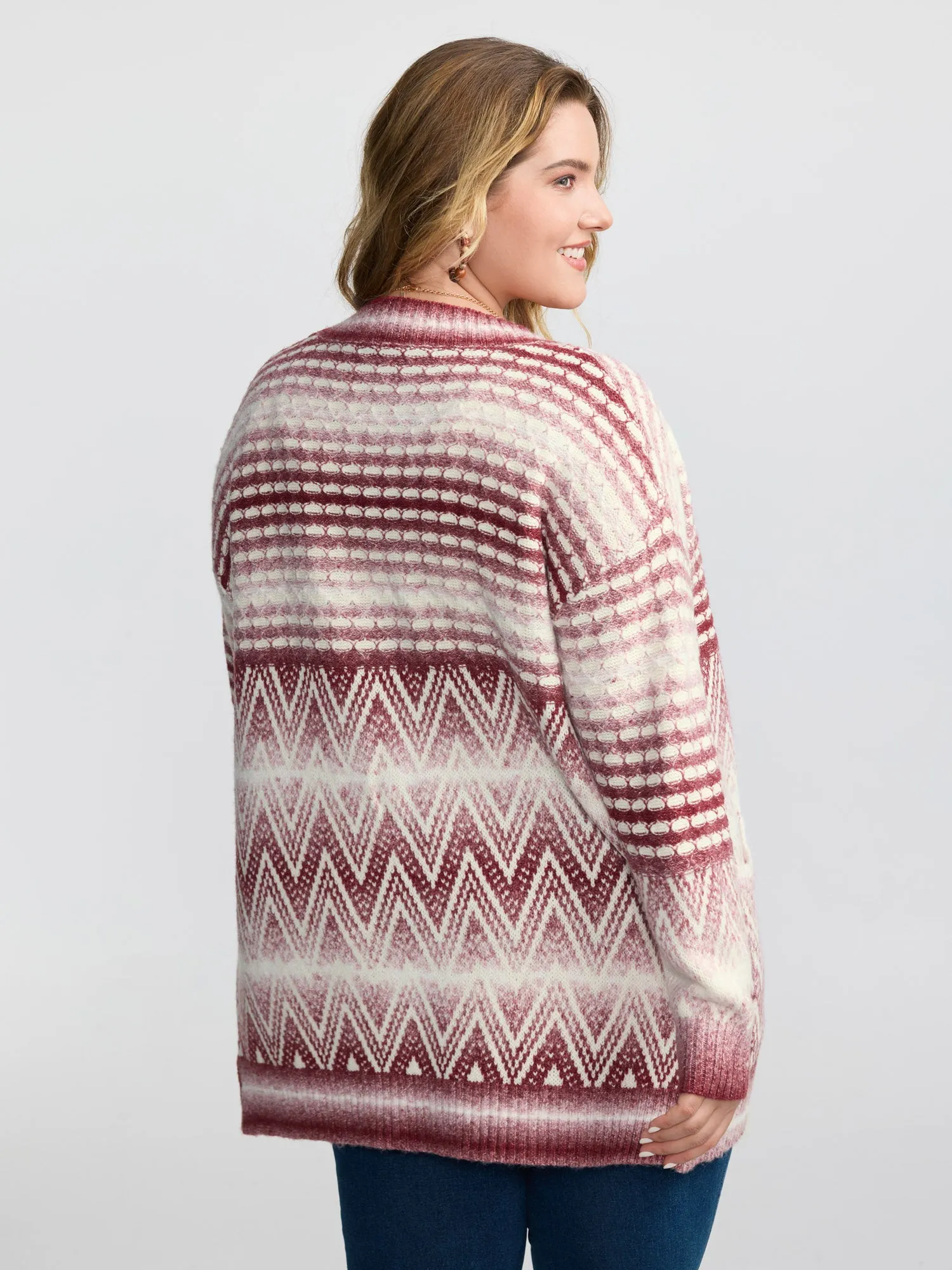 Geometric Pattern Pockets Open-Front Knit Cardigan sold by Bloomchic product image thumbnail 4