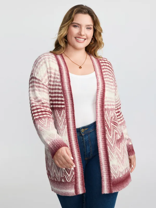 Geometric Pattern Pockets Open-Front Knit Cardigan sold by Bloomchic