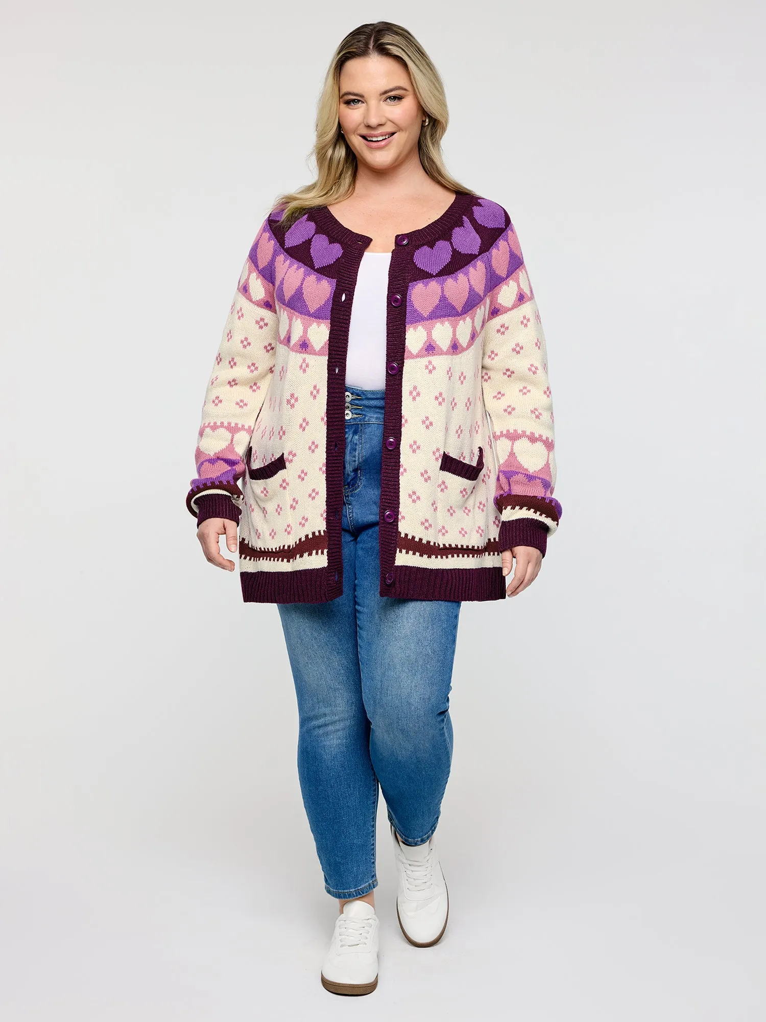 Winter Hearts Jacquard Button Knit Cardigan sold by Bloomchic product image thumbnail 3
