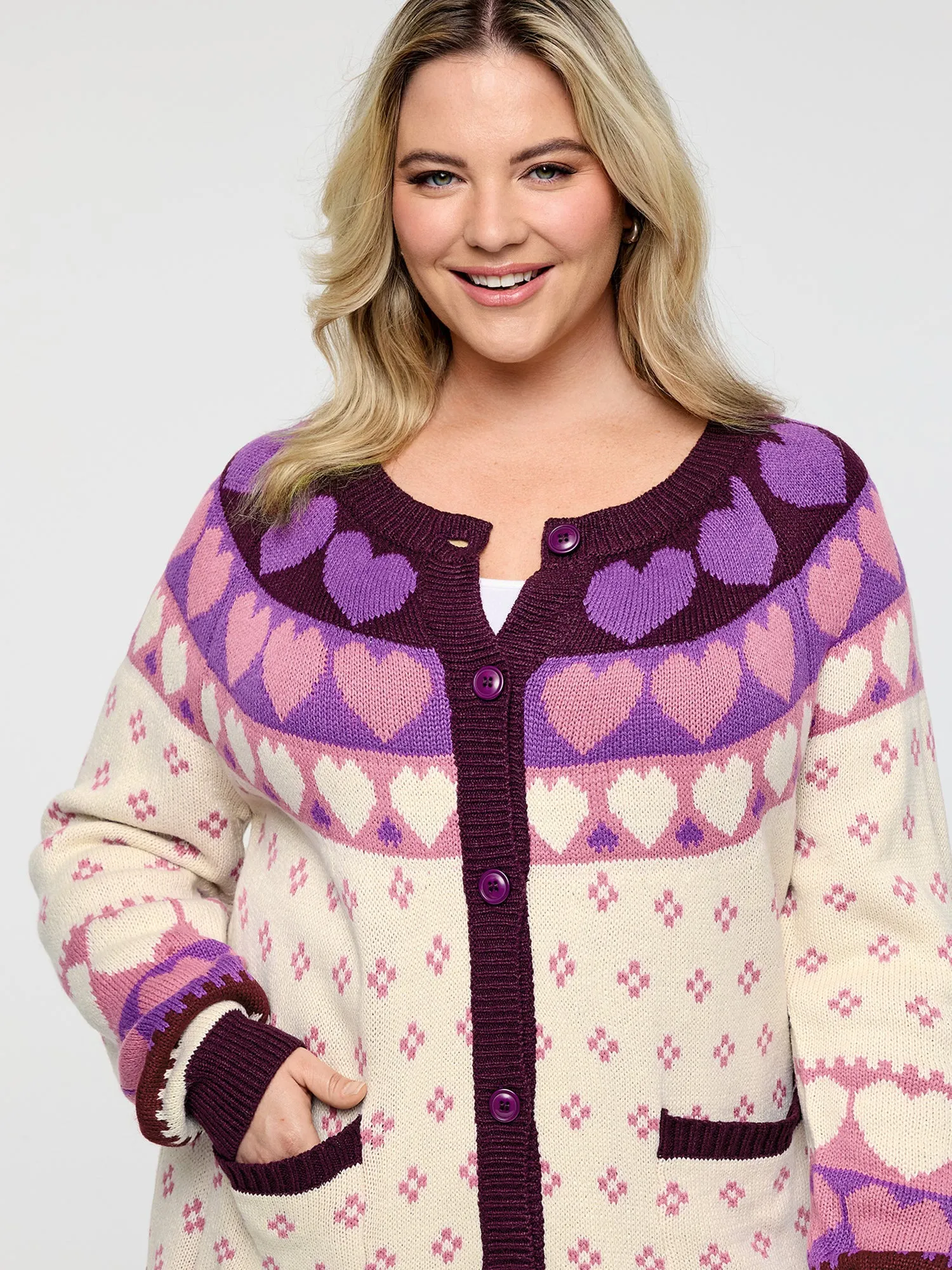 Winter Hearts Jacquard Button Knit Cardigan sold by Bloomchic product image thumbnail 2