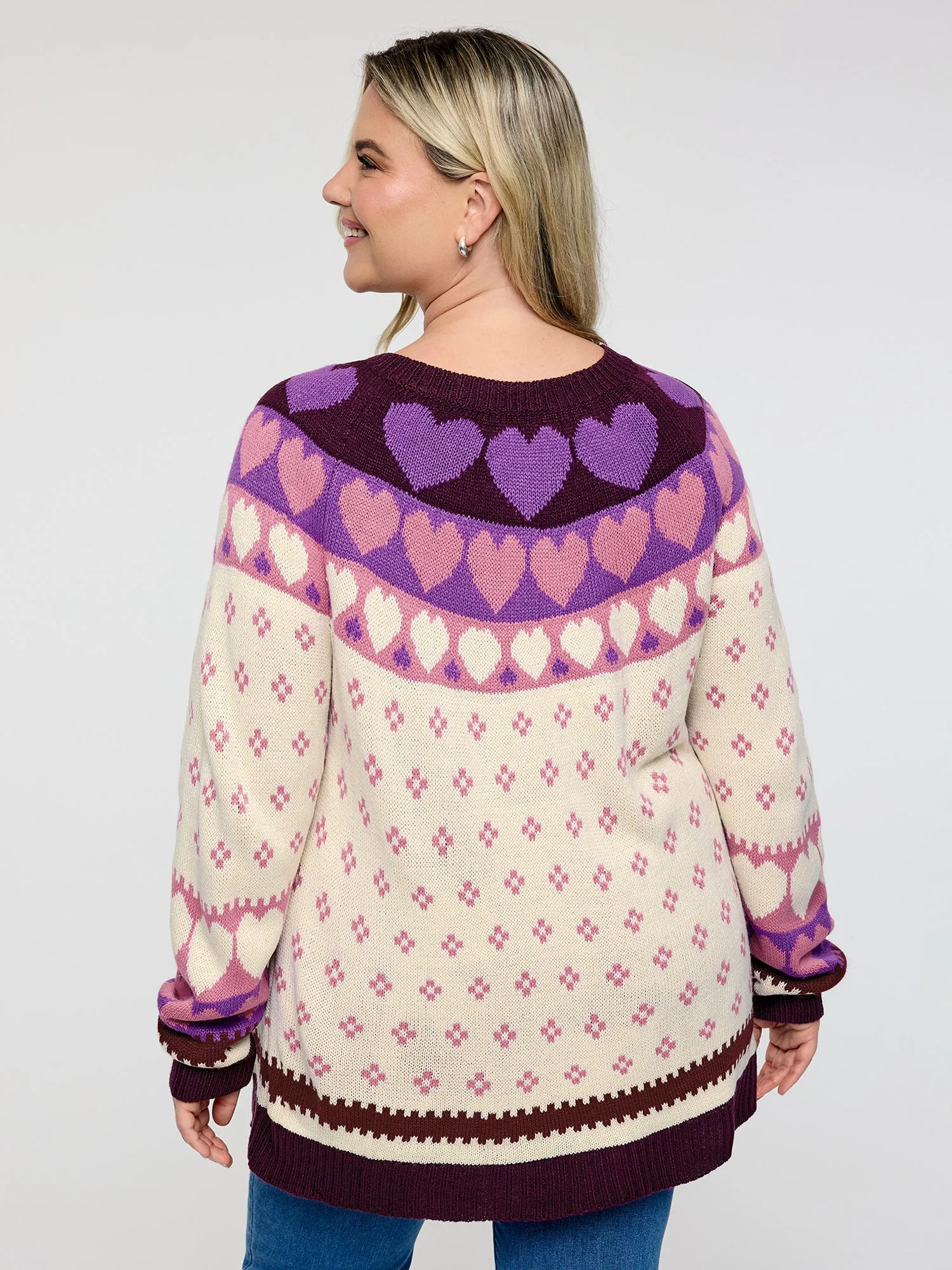 Winter Hearts Jacquard Button Knit Cardigan sold by Bloomchic product image thumbnail 4