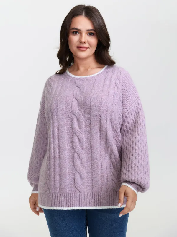 Textured Contrast Edges Lantern Sleeve Pullover sold by Bloomchic