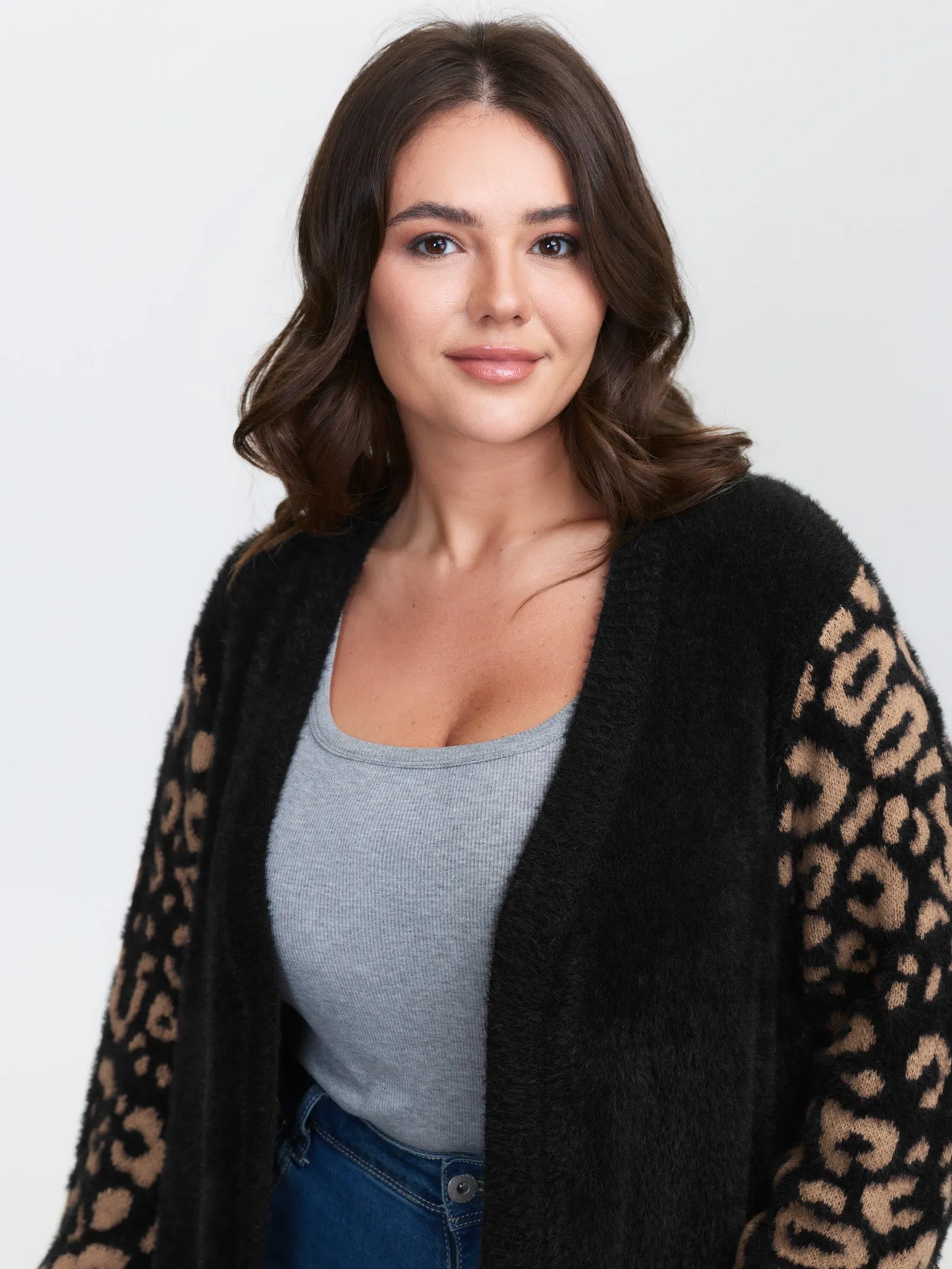 Leopard Jacquard Furry Open-Front Knit Cardigan sold by Bloomchic product image thumbnail 2