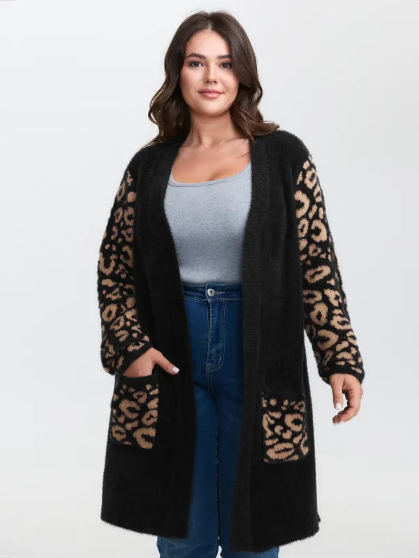 Leopard Jacquard Furry Open-Front Knit Cardigan sold by Bloomchic