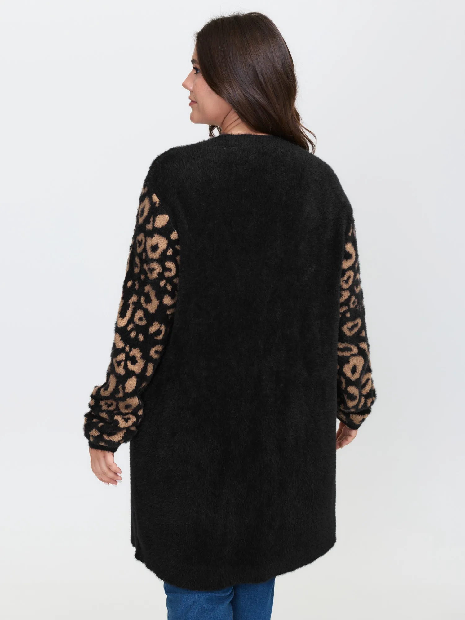 Leopard Jacquard Furry Open-Front Knit Cardigan sold by Bloomchic product image thumbnail 5