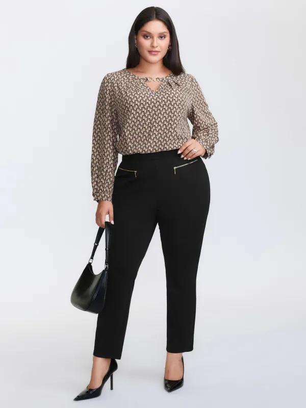 Zipper Front Pockets Straight-Leg Pants sold by Bloomchic