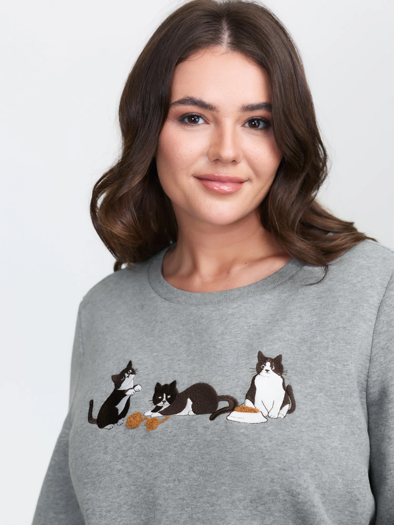 Cat Towel Embroidery Fleece Lined Sweatshirt sold by Bloomchic