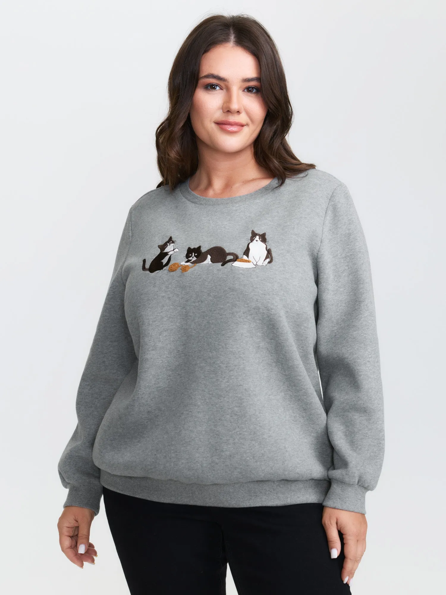 Cat Towel Embroidery Fleece Lined Sweatshirt sold by Bloomchic product image thumbnail 2