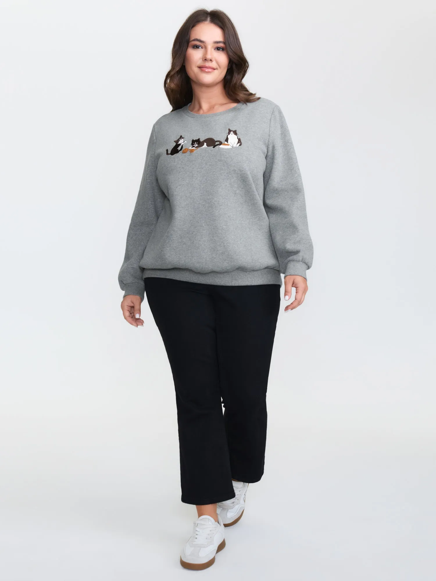 Cat Towel Embroidery Fleece Lined Sweatshirt sold by Bloomchic product image thumbnail 3
