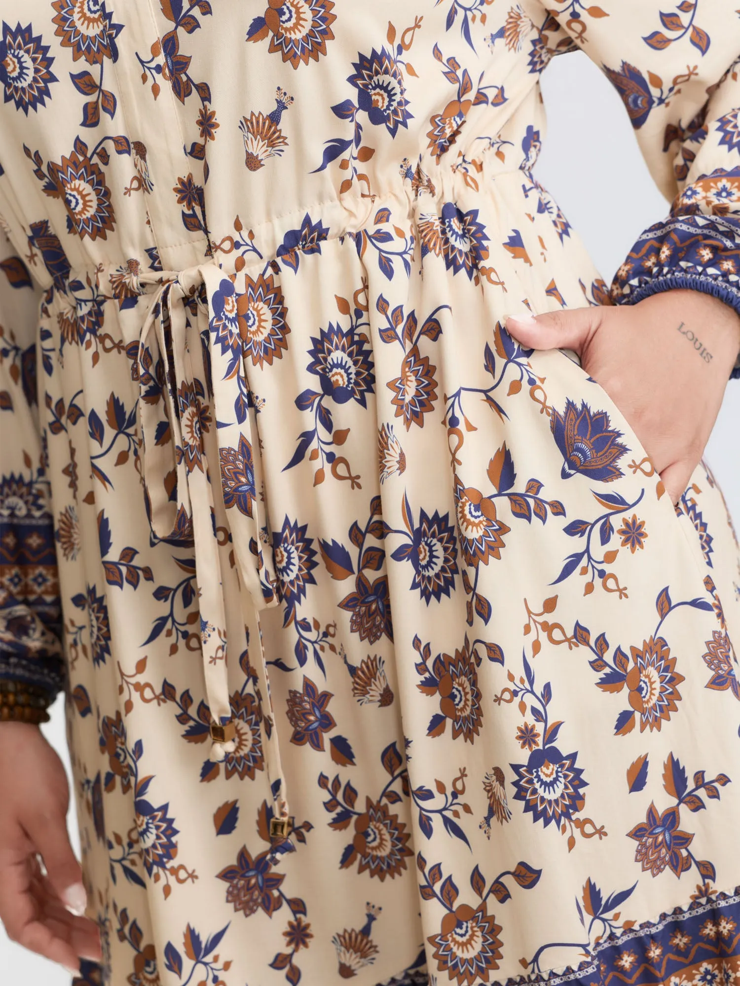 Floral Print Adjustable Waist Mini Dress sold by Bloomchic product image thumbnail 4