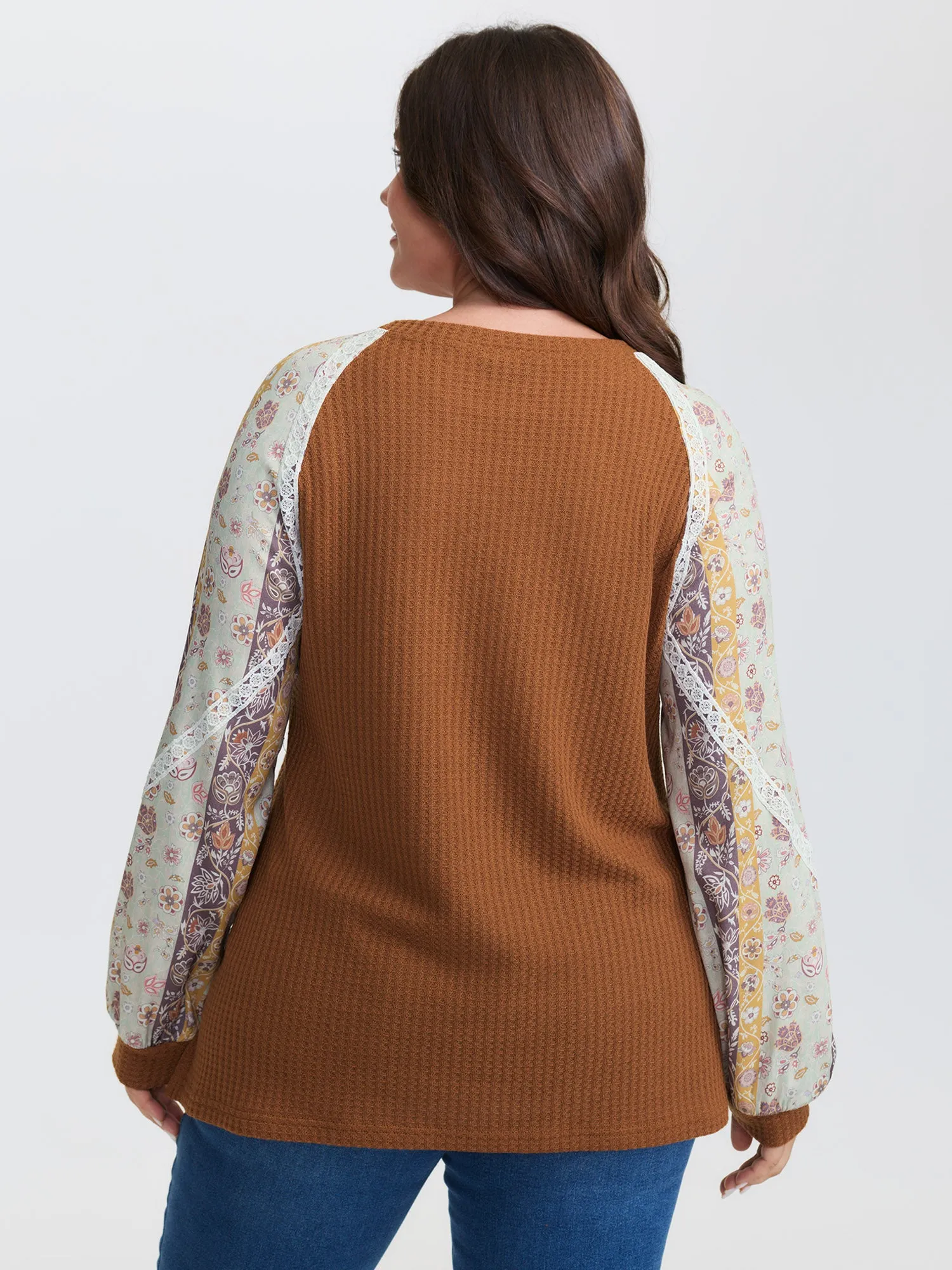 Floral Lace Trim Raglan Sleeve T-Shirt sold by Bloomchic product image thumbnail 4