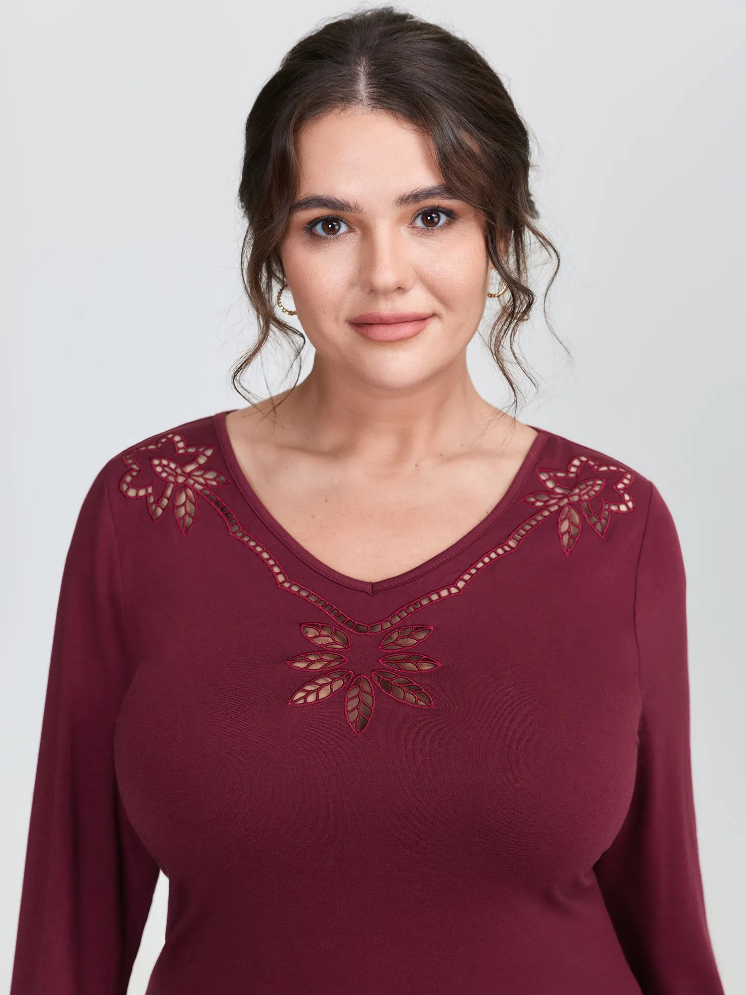 Floral Cut-Out Embroidery Fitted T-Shirt sold by Bloomchic product image thumbnail 2