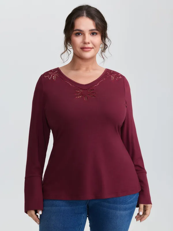 Floral Cut-Out Embroidery Fitted T-Shirt sold by Bloomchic