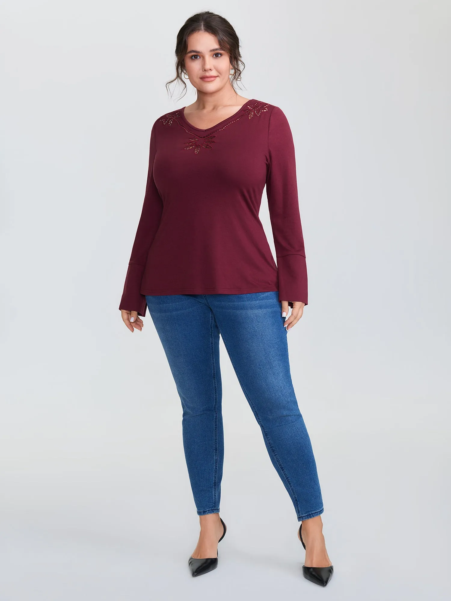 Floral Cut-Out Embroidery Fitted T-Shirt sold by Bloomchic product image thumbnail 3