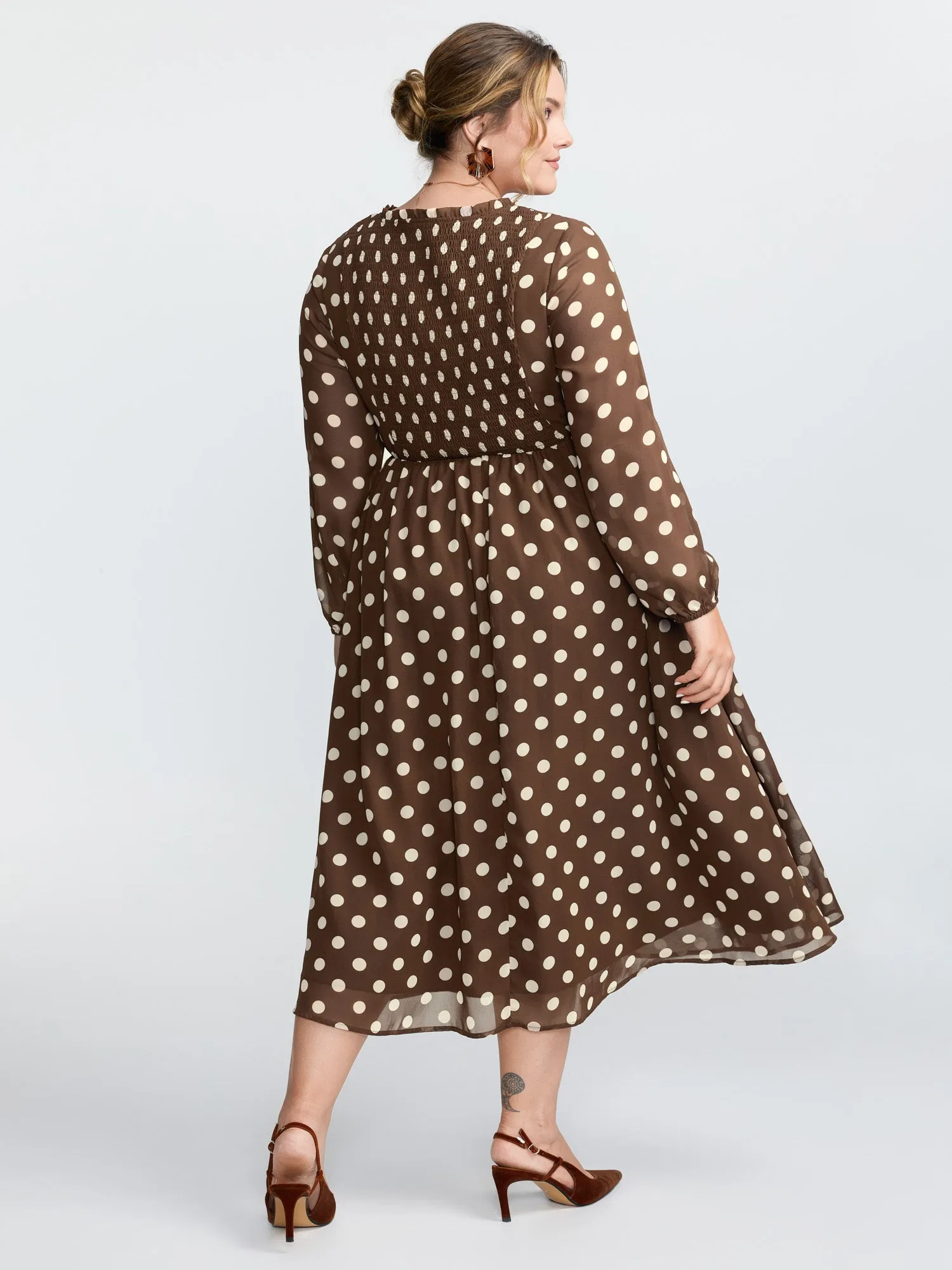Polka Dots Shirred Stretchy Waist Midi Dress sold by Bloomchic product image thumbnail 5