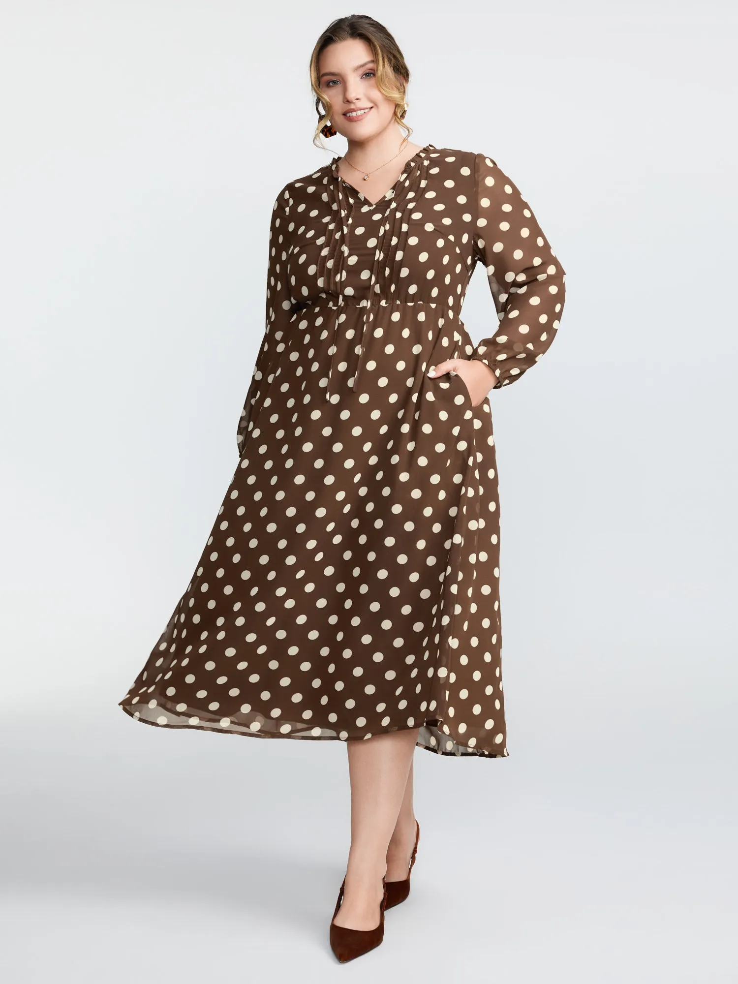 Polka Dots Shirred Stretchy Waist Midi Dress sold by Bloomchic