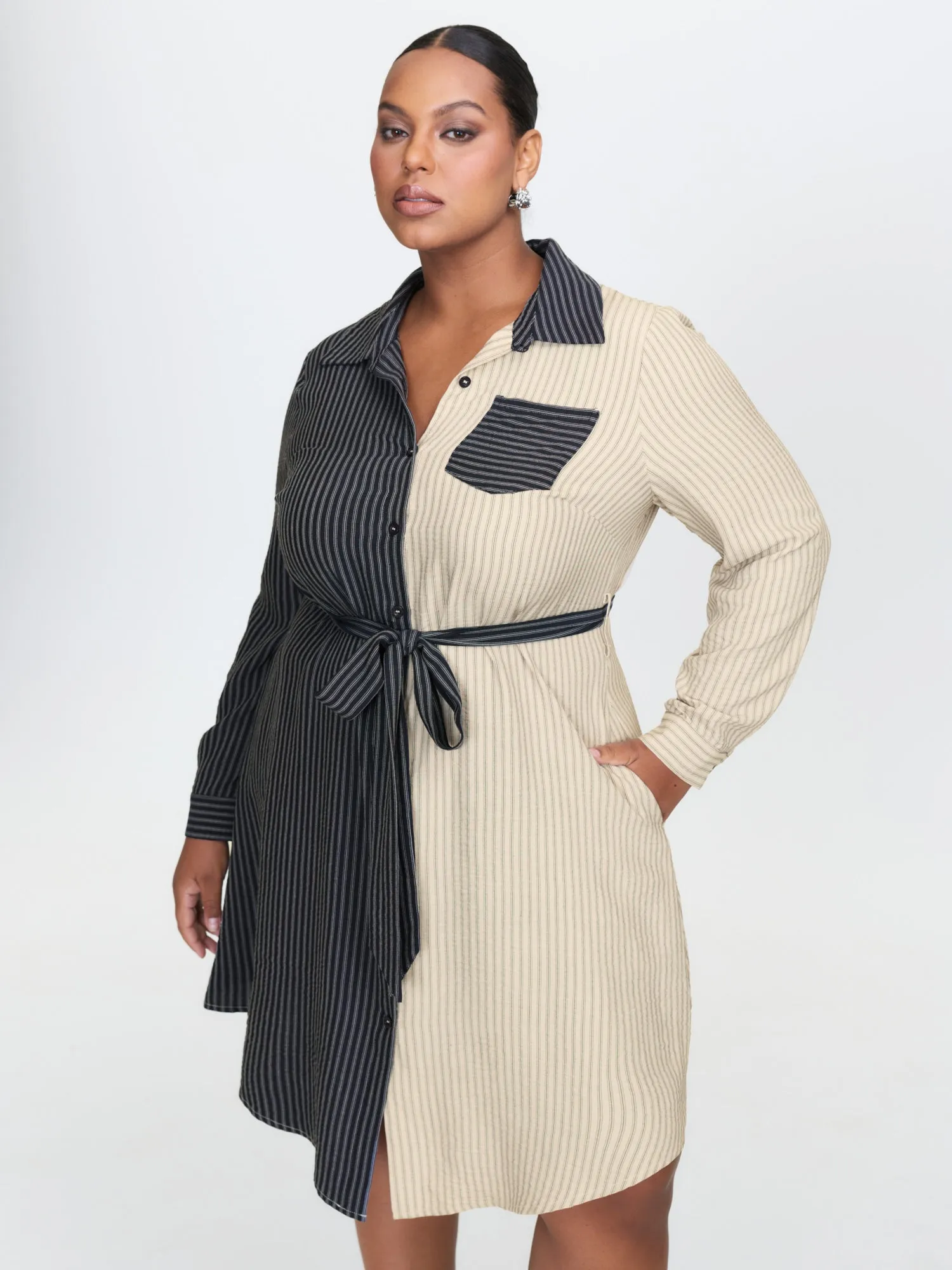 Colorblock Belted Waist Midi Shirt Dress sold by Bloomchic product image thumbnail 3