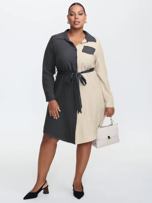 Colorblock Belted Waist Midi Shirt Dress sold by Bloomchic