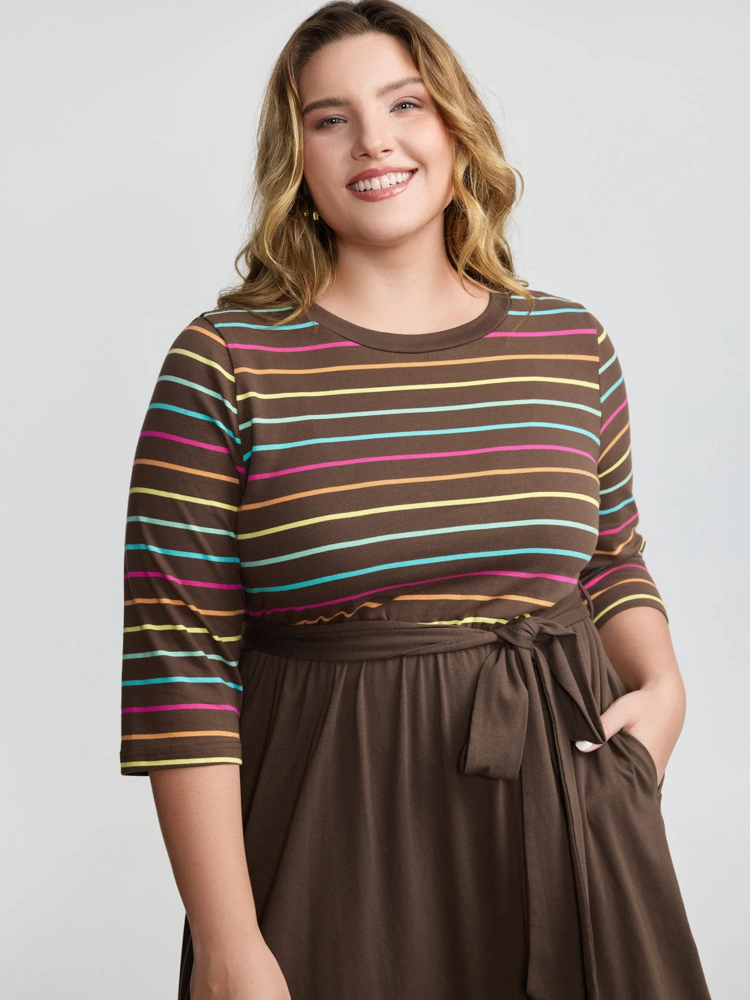 Colorful Stripe Stretchy Waist Midi Dress sold by Bloomchic product image thumbnail 2