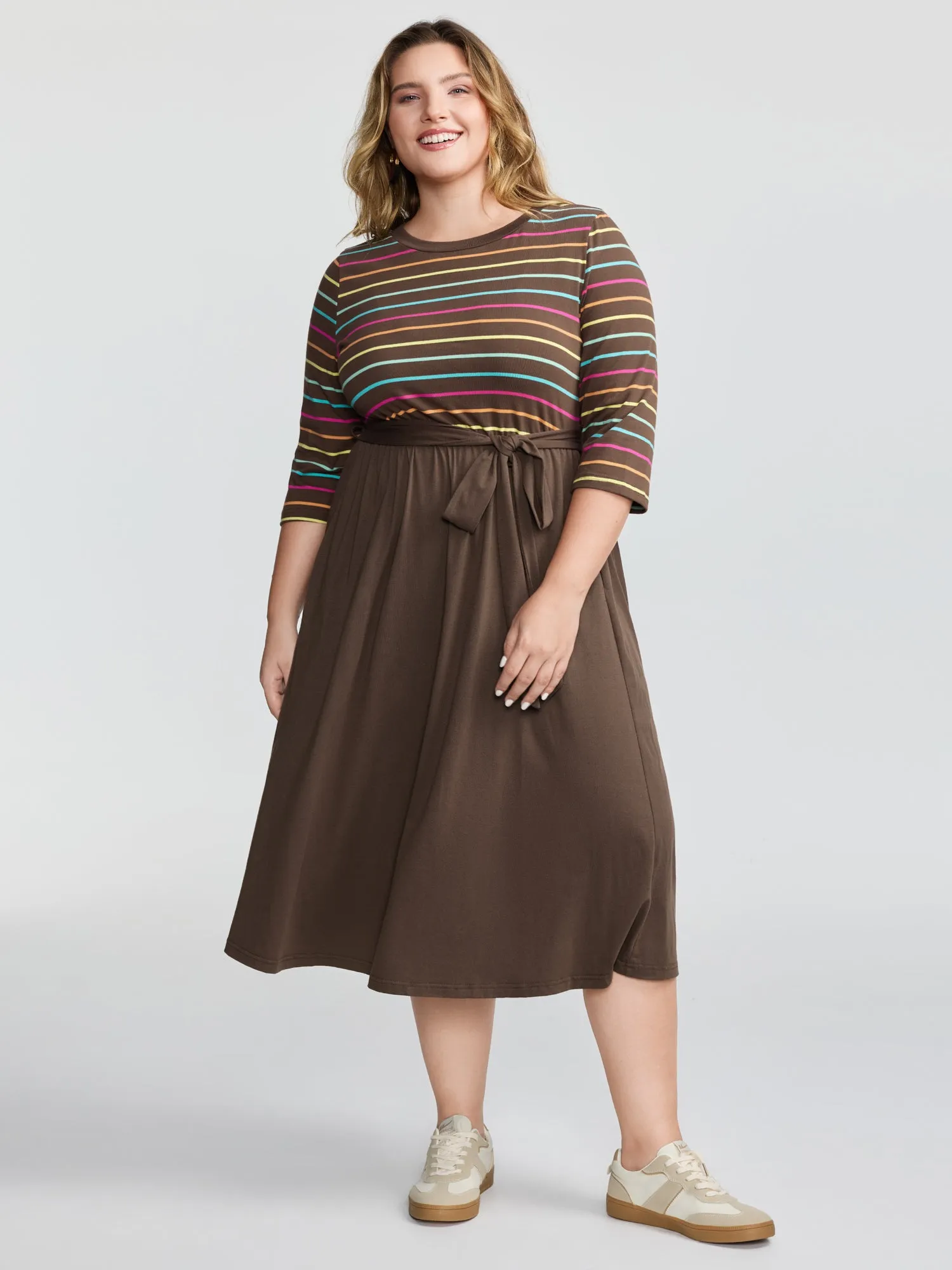 Colorful Stripe Stretchy Waist Midi Dress sold by Bloomchic