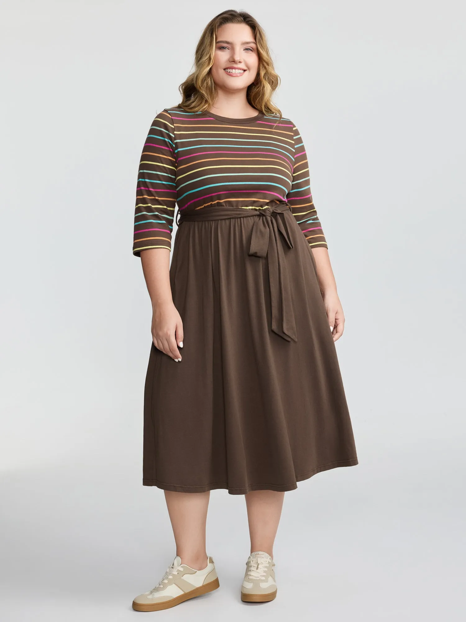 Colorful Stripe Stretchy Waist Midi Dress sold by Bloomchic product image thumbnail 3