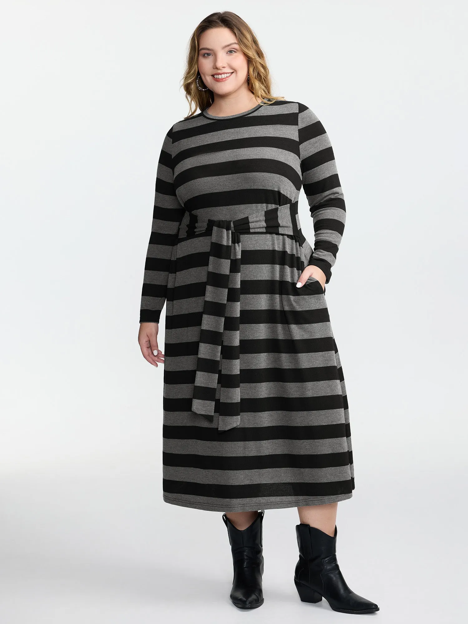 Stripe Waist-Tie Knotted Midi Dress sold by Bloomchic product image thumbnail 3