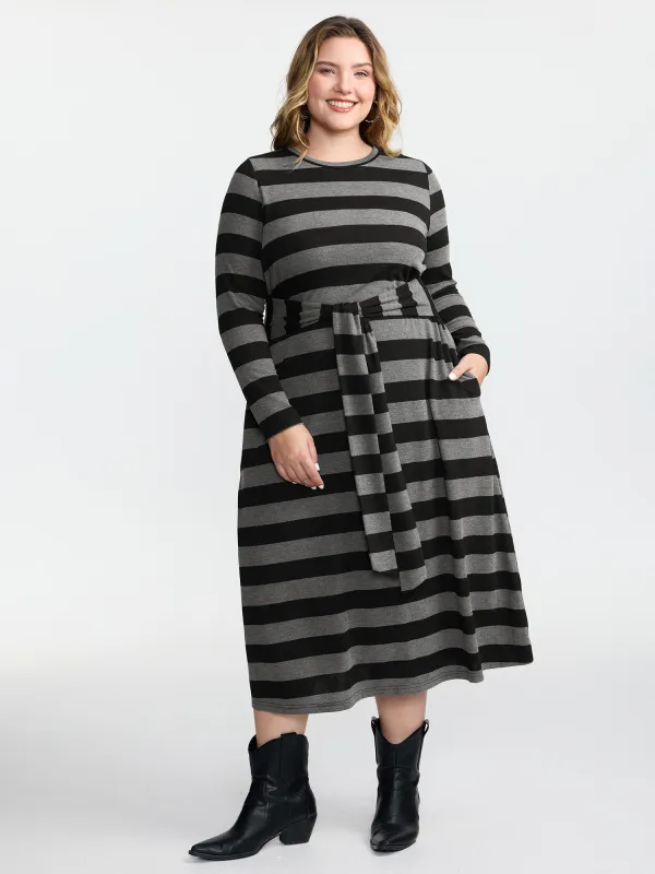 Stripe Waist-Tie Knotted Midi Dress sold by Bloomchic