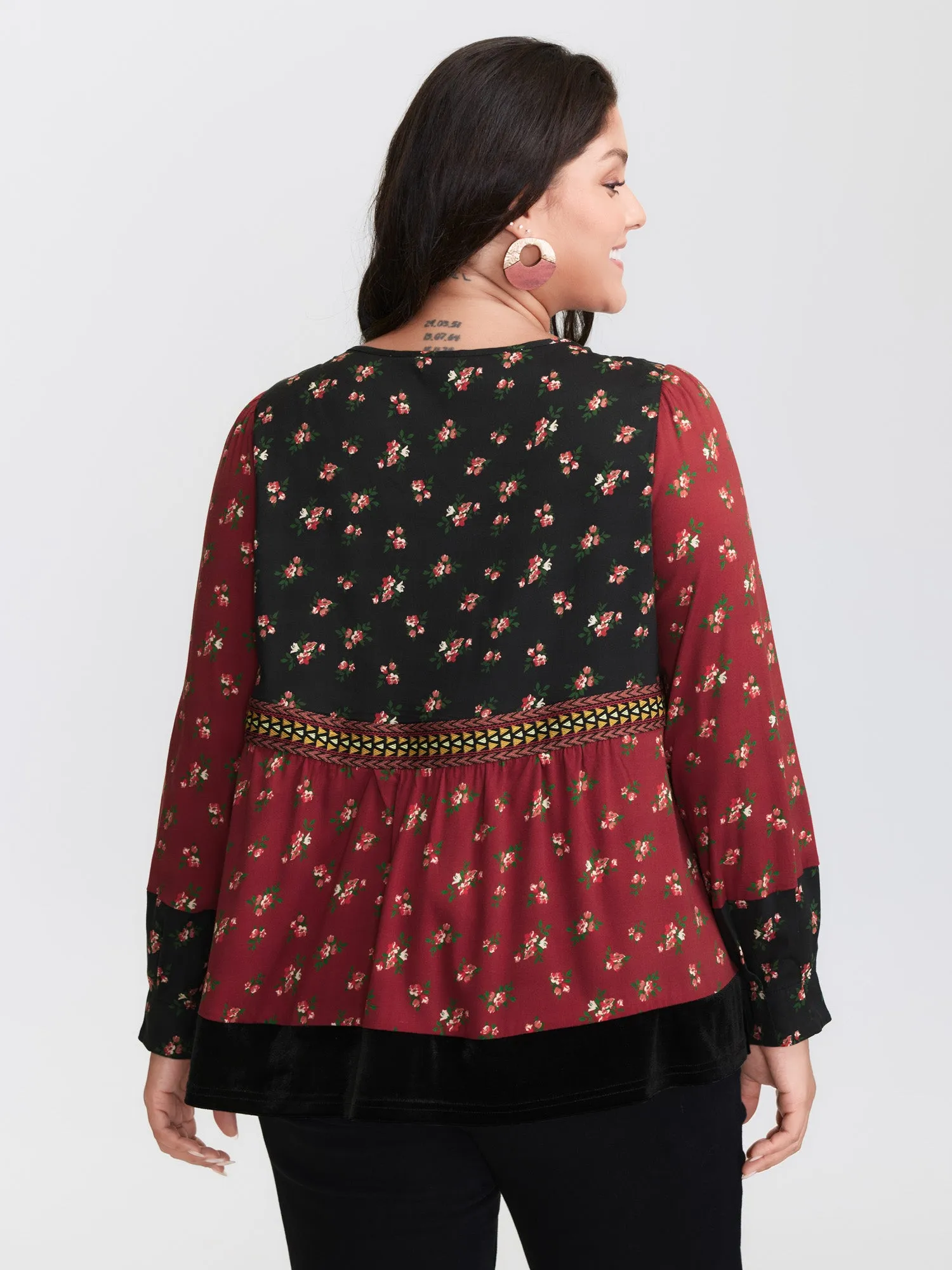 Floral Print Color Contrast Tie Blouse sold by Bloomchic product image thumbnail 5