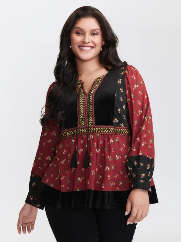 Floral Print Color Contrast Tie Blouse sold by Bloomchic