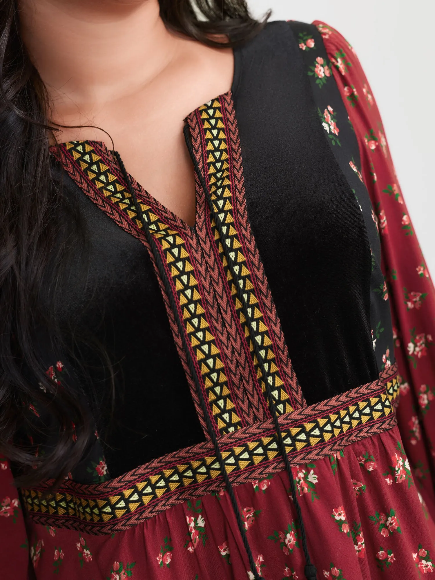 Floral Print Color Contrast Tie Blouse sold by Bloomchic product image thumbnail 4