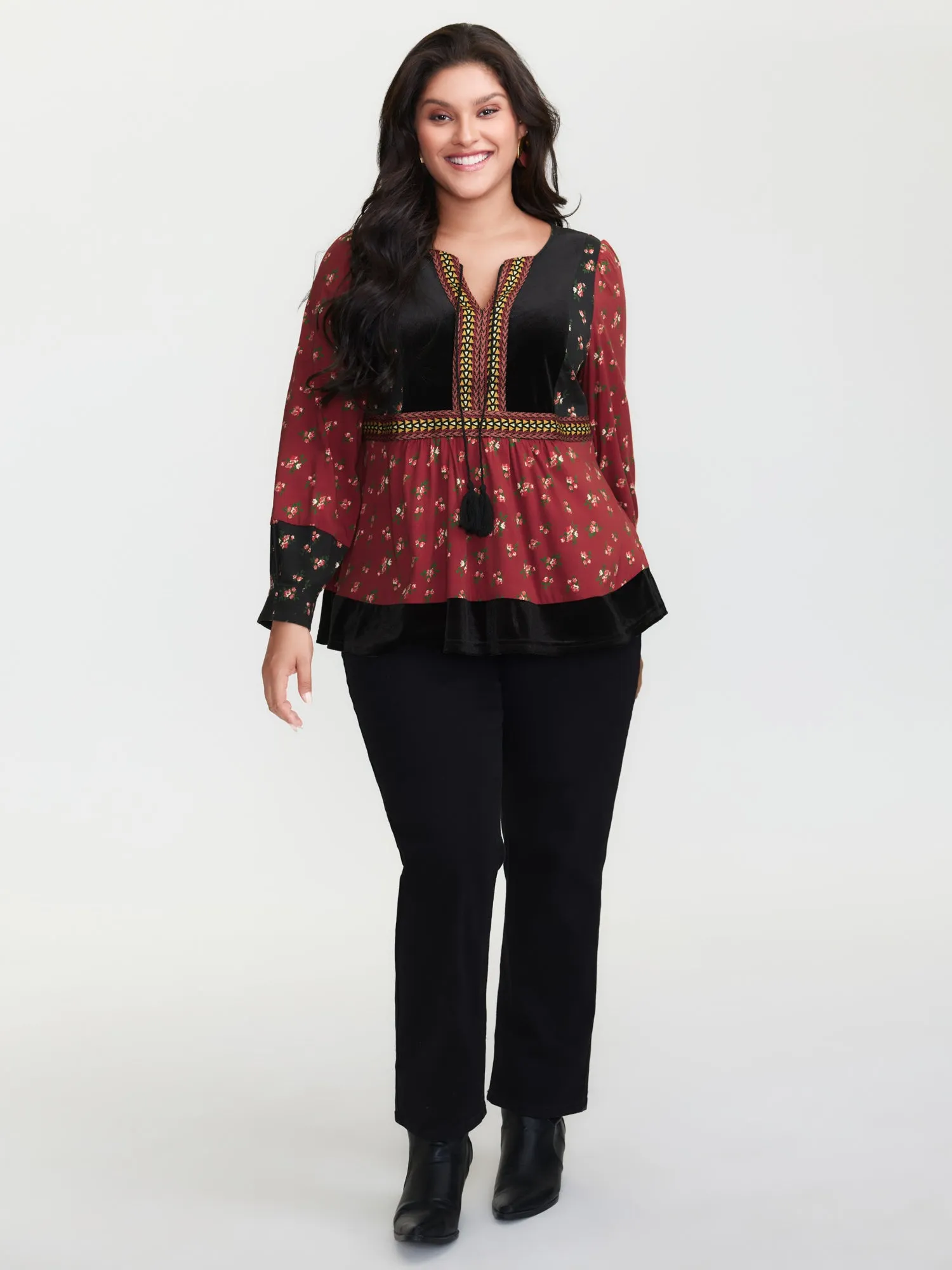 Floral Print Color Contrast Tie Blouse sold by Bloomchic product image thumbnail 3