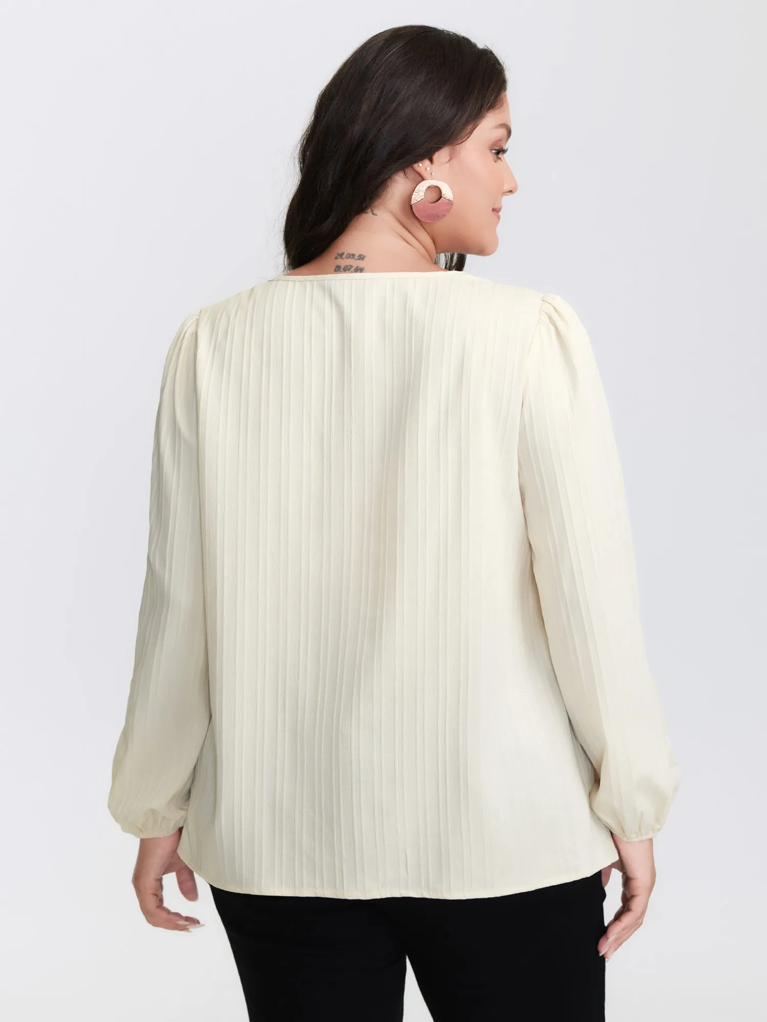 Lace Spliced Textured Lantern Sleeve Blouse sold by Bloomchic product image thumbnail 4