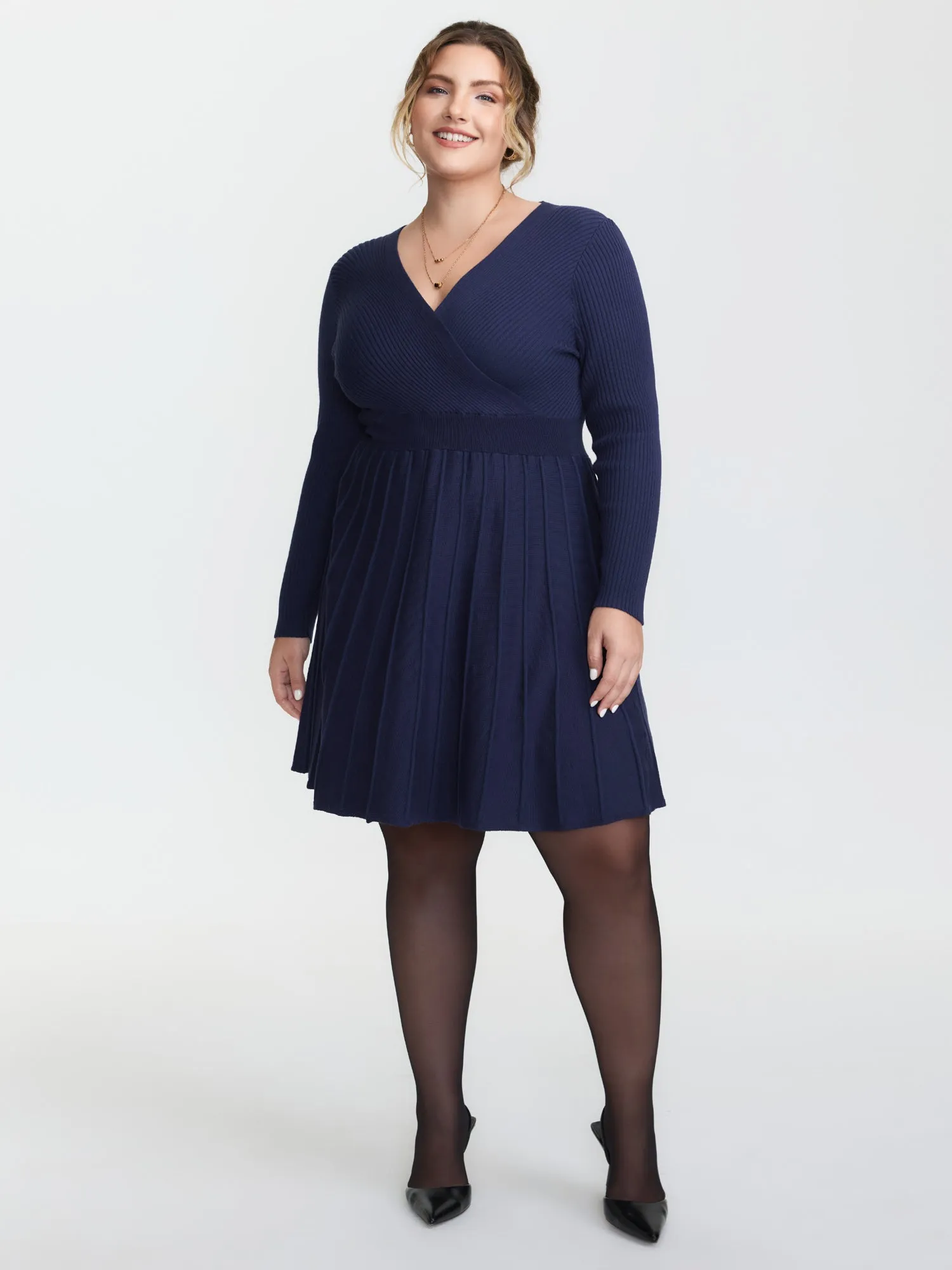 Supersoft Wrap Neck Cinched-Waist Sweater Dress sold by Bloomchic product image thumbnail 3