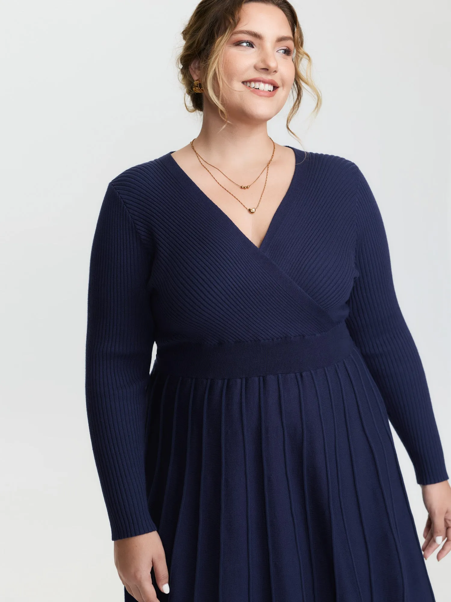 Supersoft Wrap Neck Cinched-Waist Sweater Dress sold by Bloomchic product image thumbnail 2