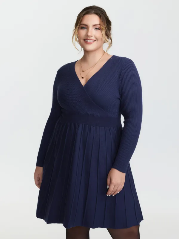 Supersoft Wrap Neck Cinched-Waist Sweater Dress sold by Bloomchic