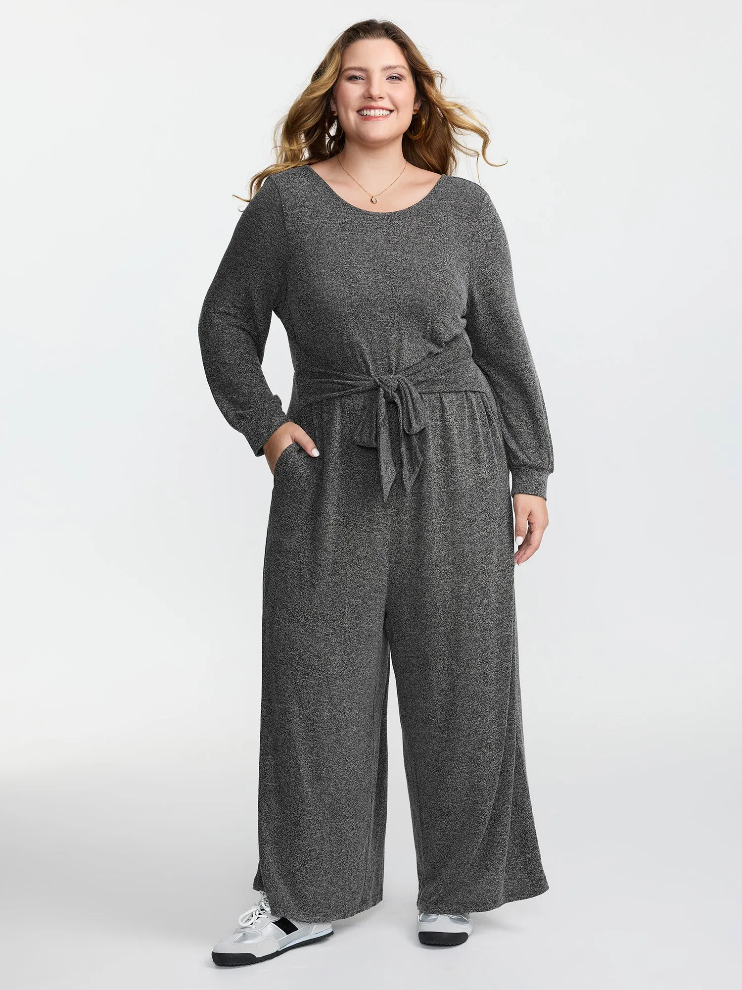 Supersoft Heather Cinched-Waist Jumpsuit sold by Bloomchic product image thumbnail 3