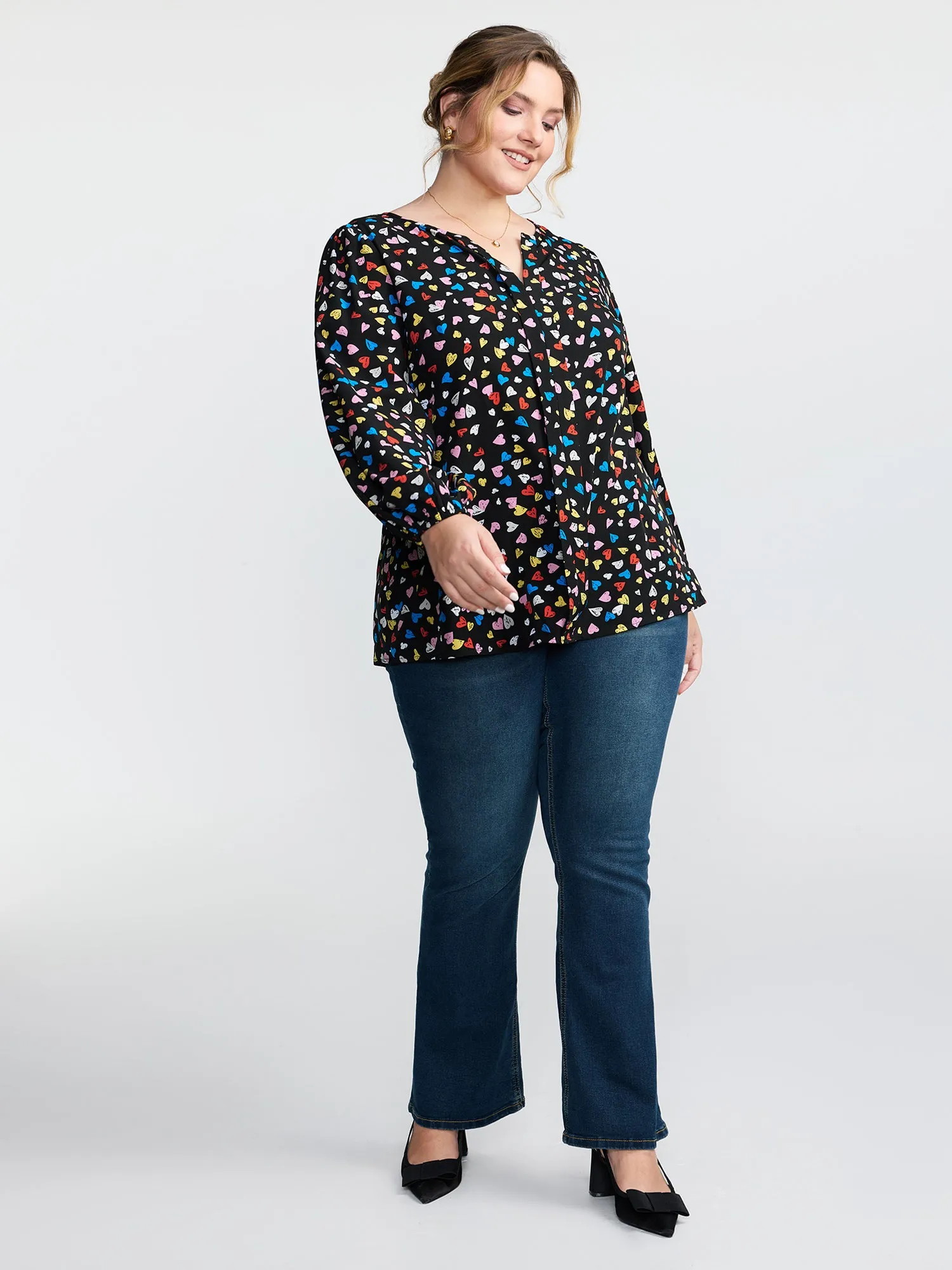 Multicolor Hearts Print Notched Collar Blouse sold by Bloomchic product image thumbnail 3