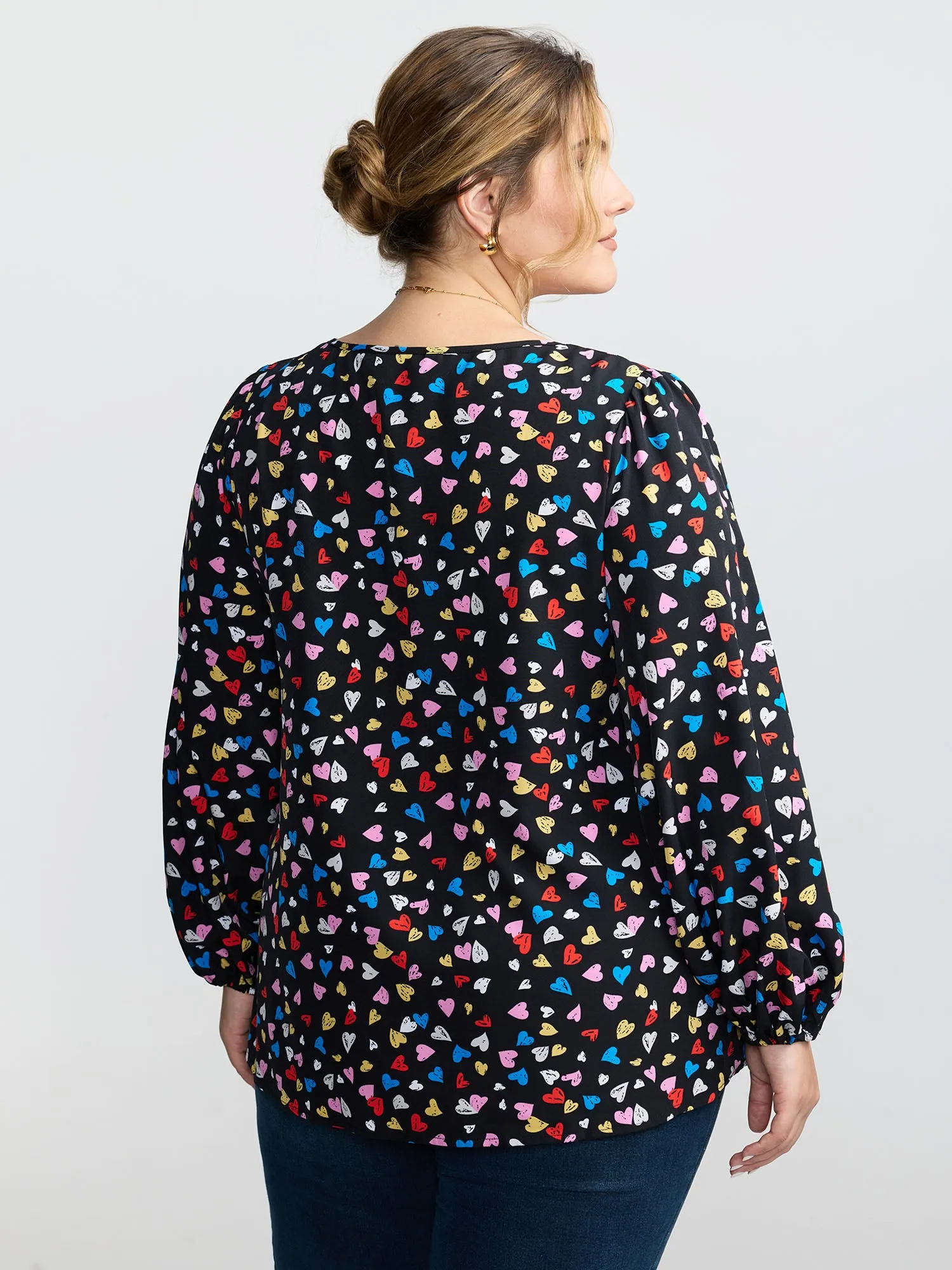 Multicolor Hearts Print Notched Collar Blouse sold by Bloomchic product image thumbnail 4