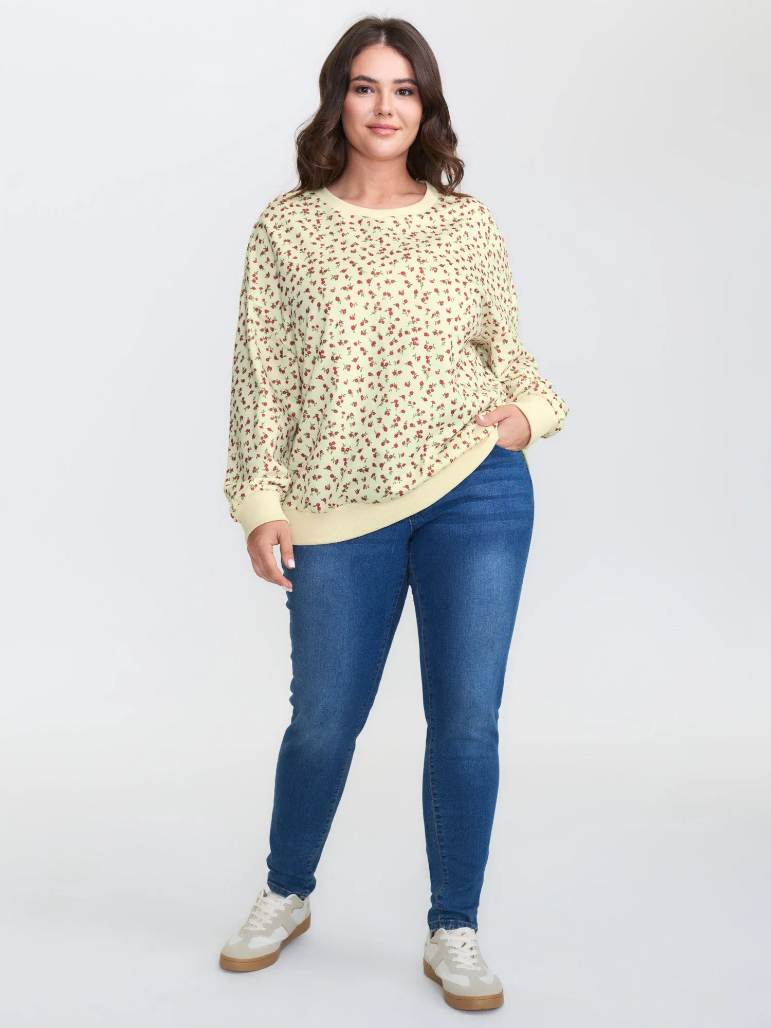 Ditsy Floral Print Stretchy Hem Sweatshirt sold by Bloomchic product image thumbnail 3