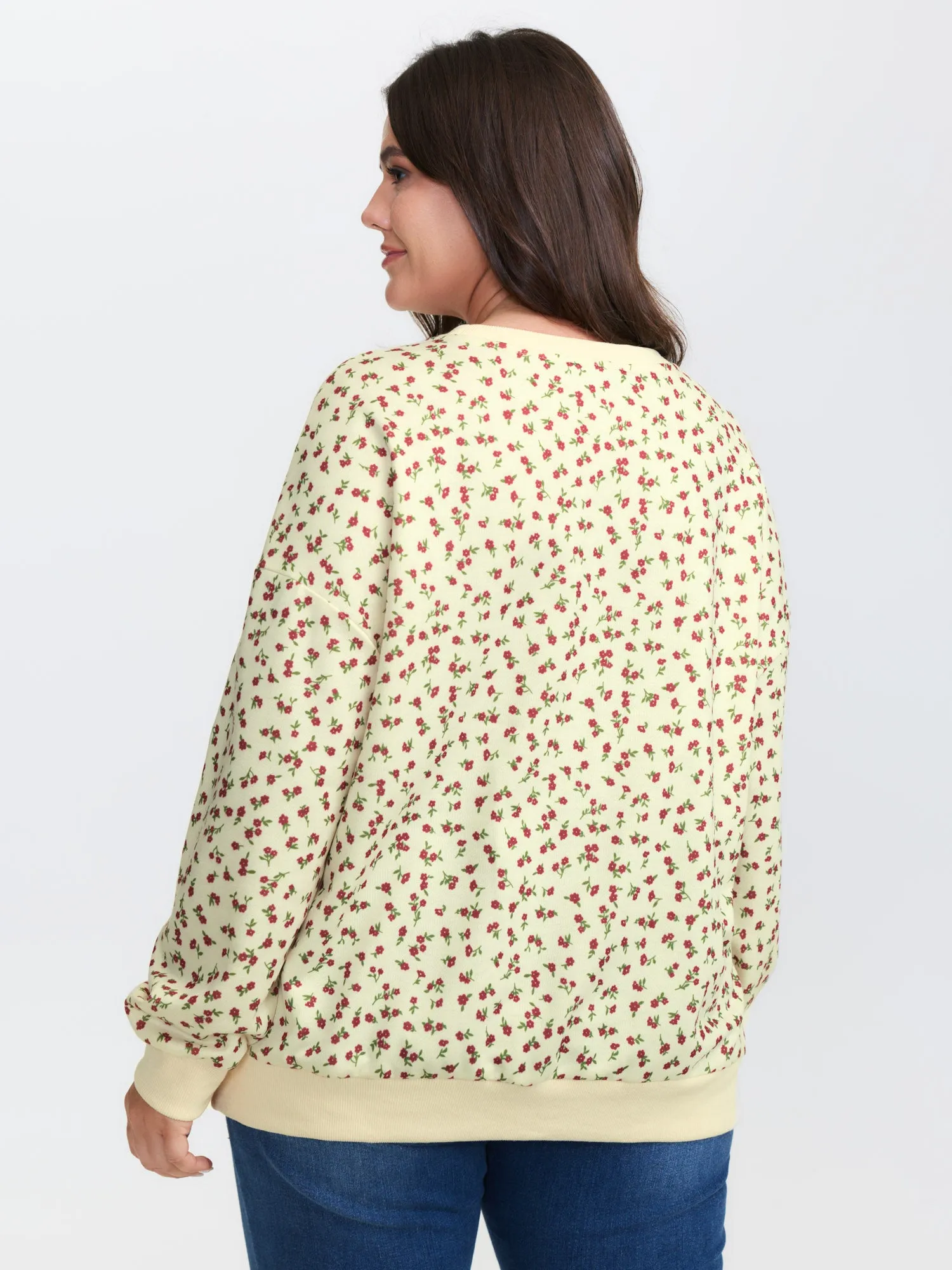Ditsy Floral Print Stretchy Hem Sweatshirt sold by Bloomchic product image thumbnail 4