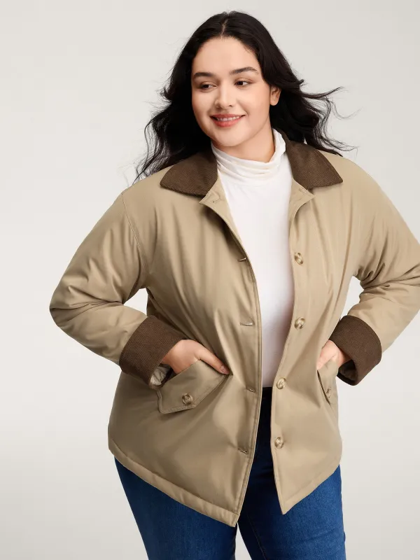 Color Contrast Button Quilted Jacket sold by Bloomchic