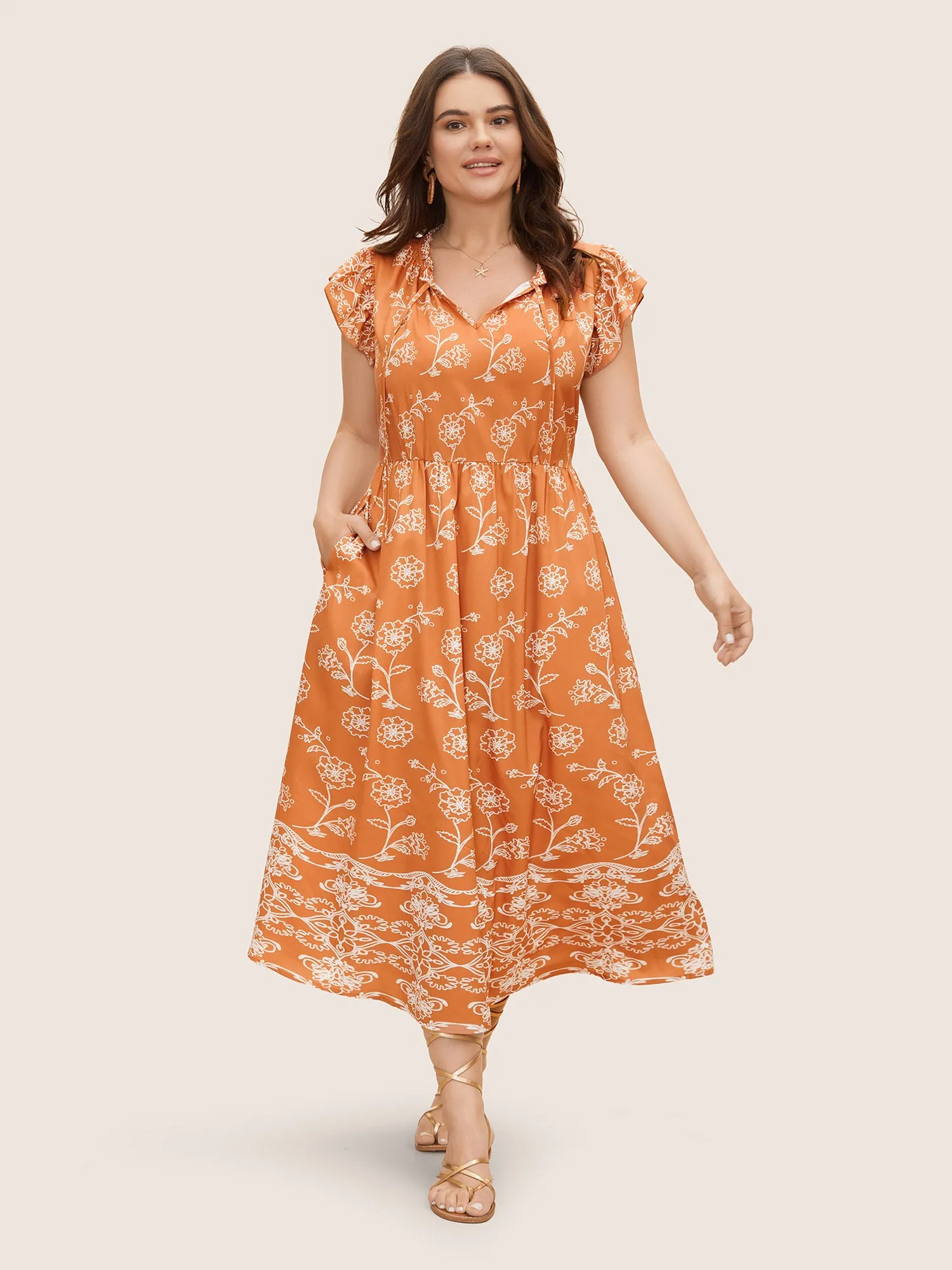 Floral Tie Knot Ruffle Cap Sleeve Dress sold by Bloomchic product image thumbnail 3