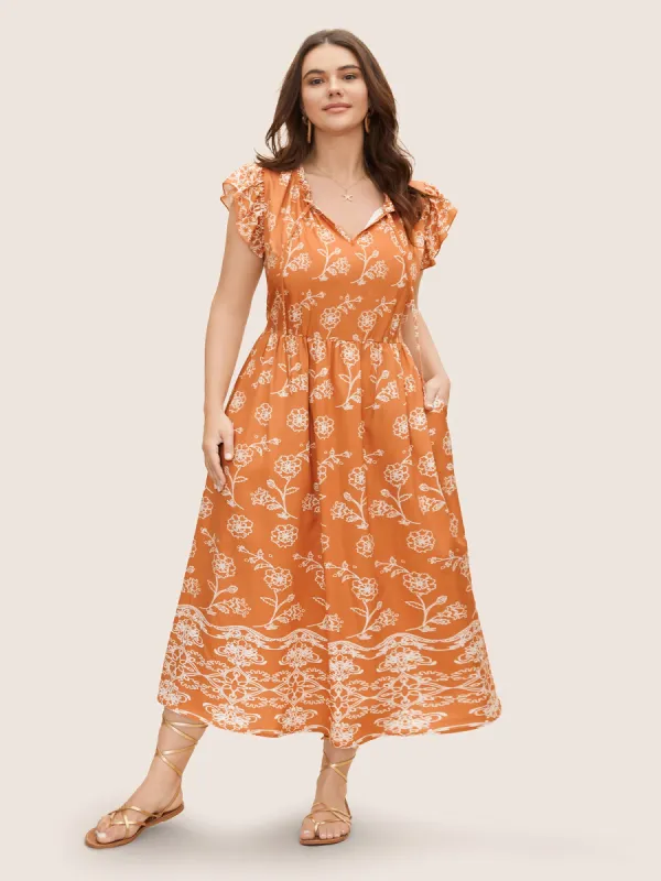 Floral Tie Knot Ruffle Cap Sleeve Dress sold by Bloomchic