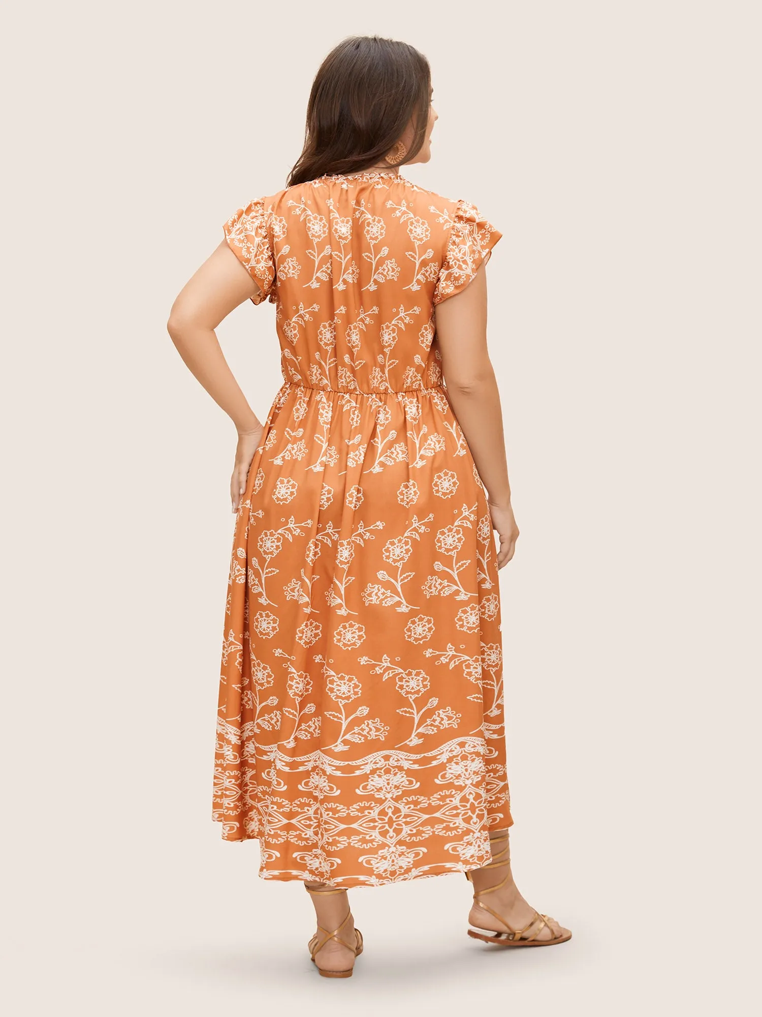 Floral Tie Knot Ruffle Cap Sleeve Dress sold by Bloomchic product image thumbnail 4